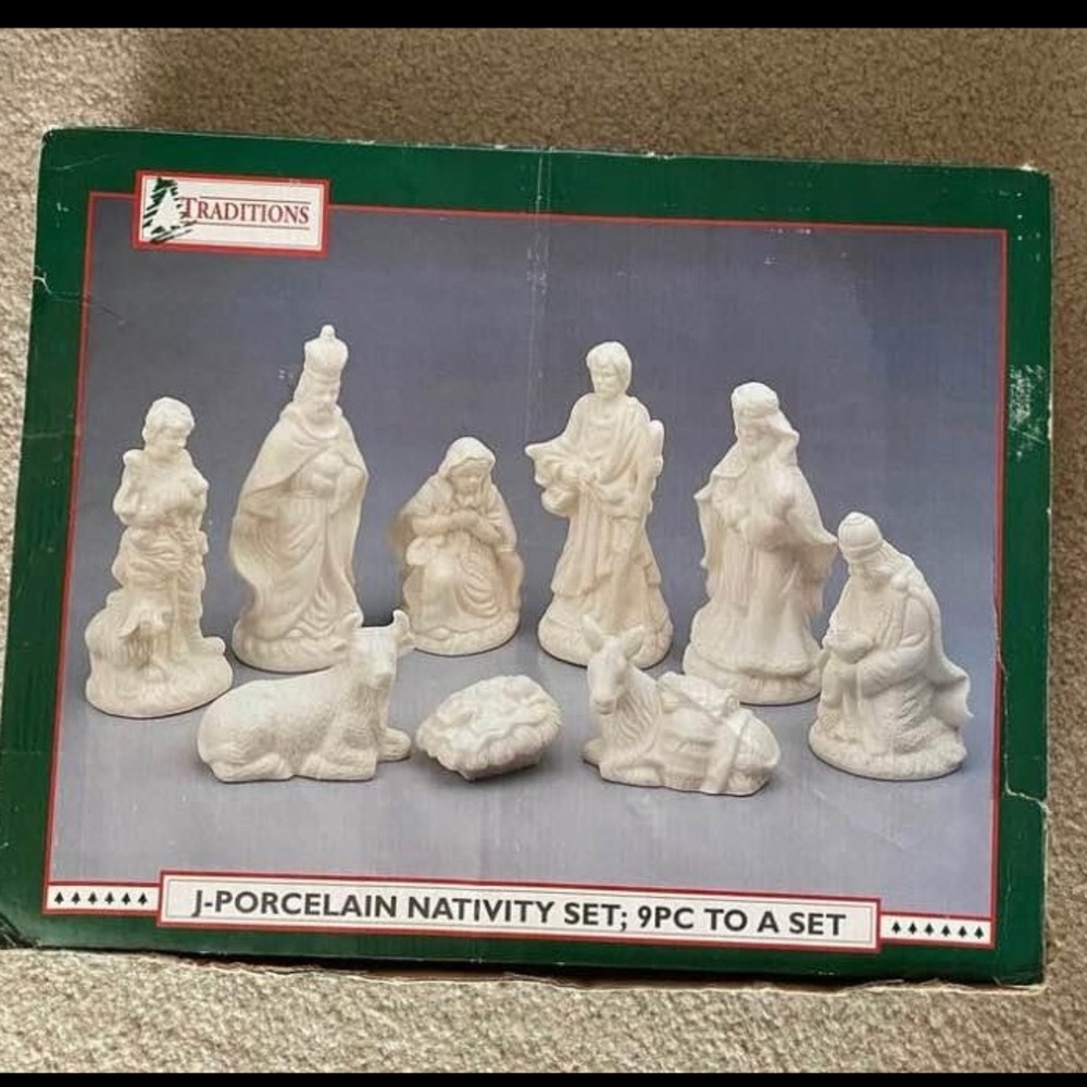 Porcelain Nativity set; 9 pc to a set, brand new, price is firm